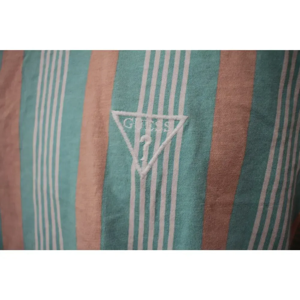 guess striped tee pastel teal pink triangle logo y2k summer vibe size large - Picture 3 of 7